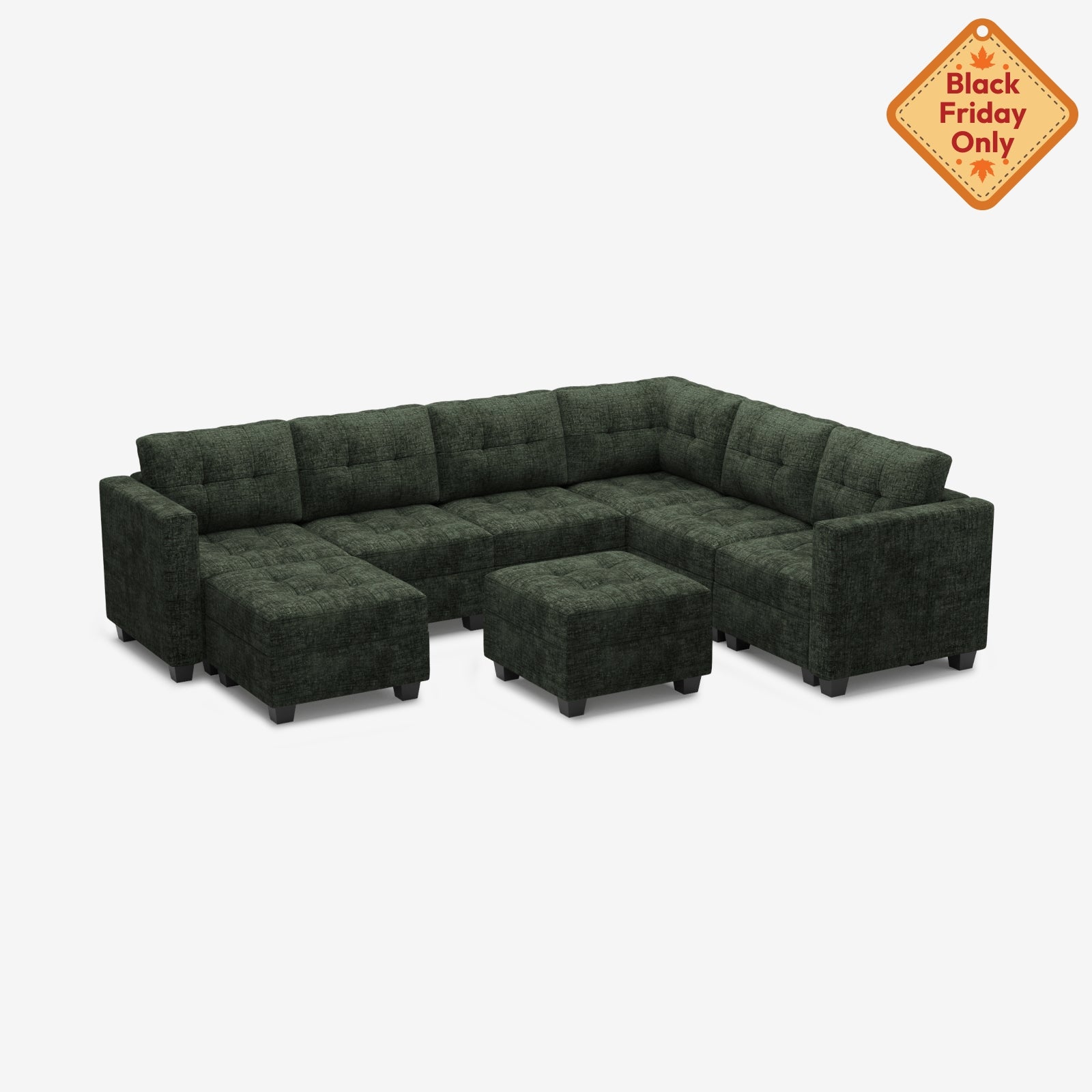 Belffin 7 Seats + 9 Sides Modular Chenille Tufted Sofa with Storage Ottoman