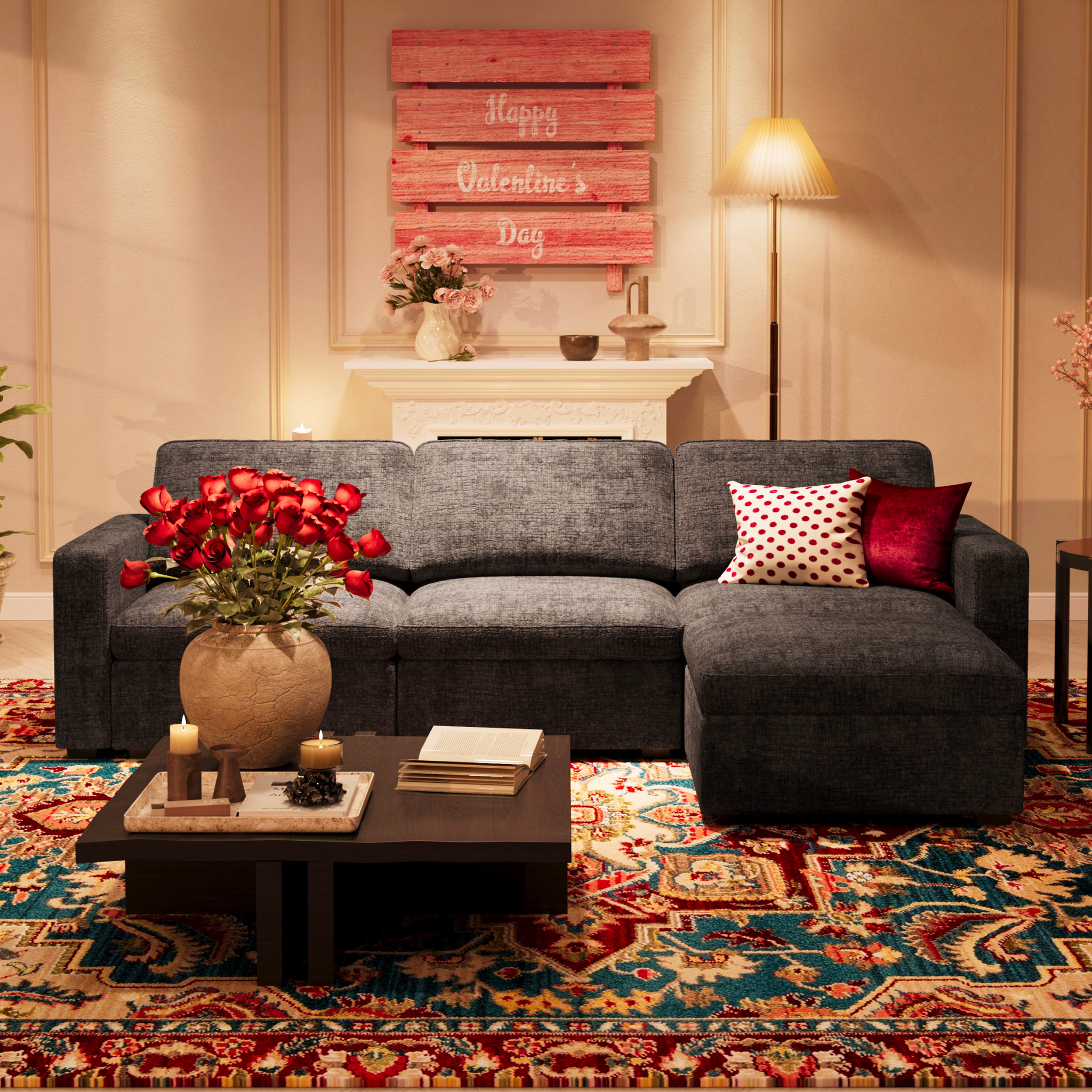 Thara 4 Seats + 5 Sides Oversized Chenille Cloud Sofa with Large Storage Seat