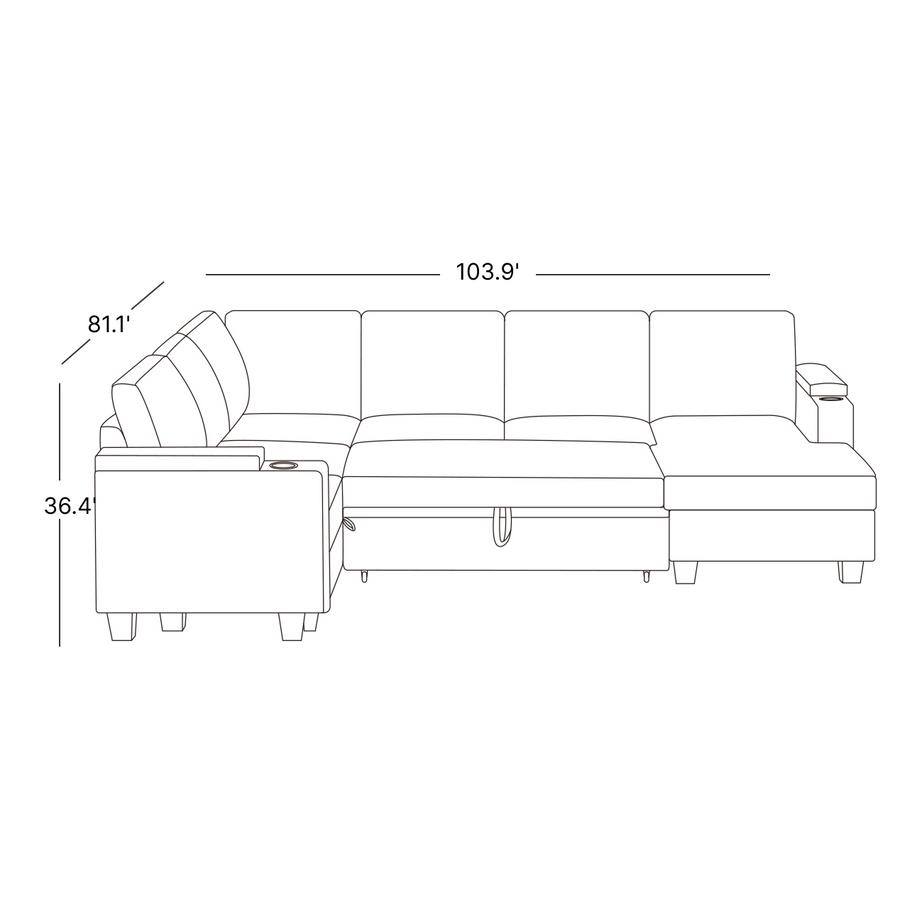 6-Seat-U-Shaped-Left-Chaise-Pullout-Sectional-dimension