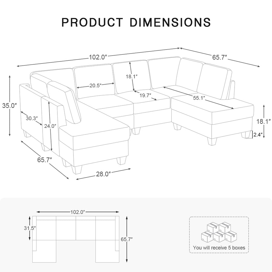 4-Seat-U-Shaped-Double-Chaise-Sectional-dimension