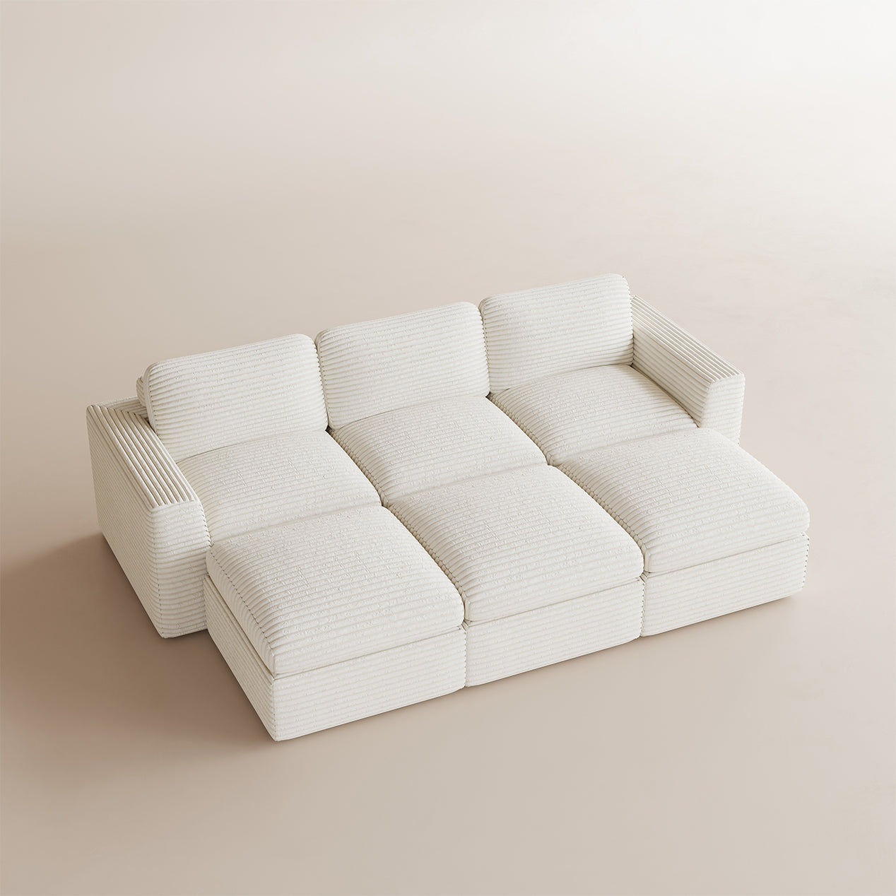 Corduroy-White-Beige-6-Seats-Sleeper-Sectional