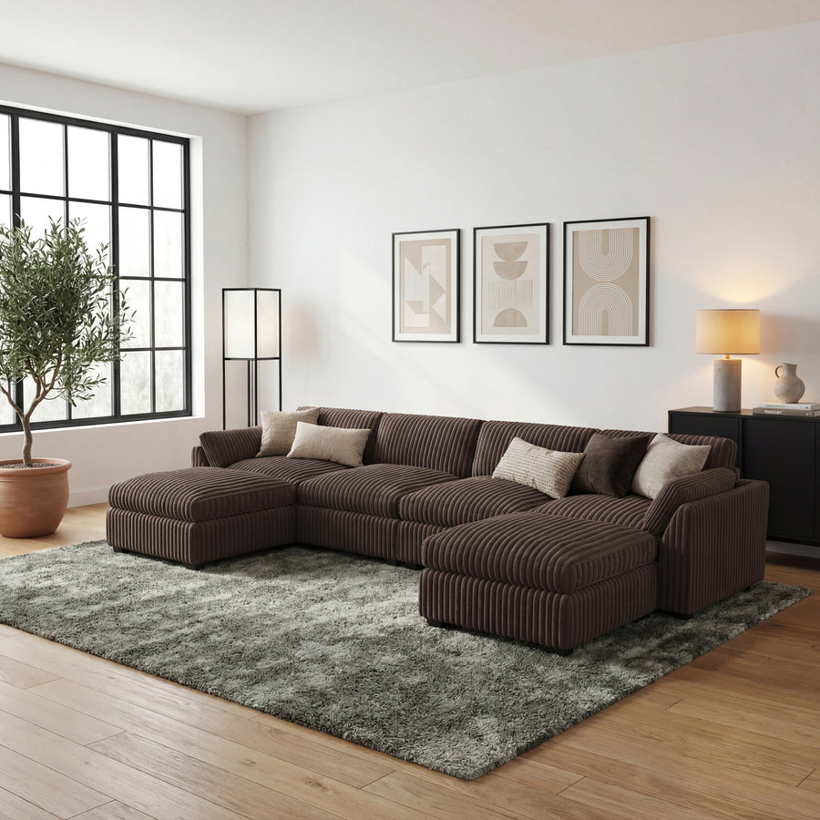 Mink-Brown-/-Corduroy-6-Seat-U-Shaped-Open-Sectional