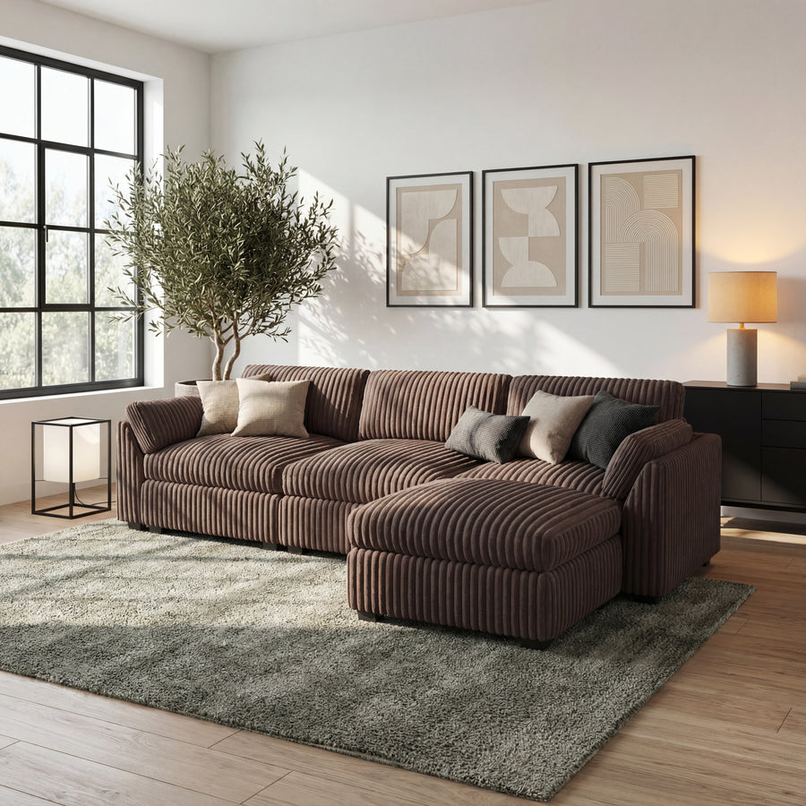 Mink-Brown-/-Corduroy-4-Seat-L-Shaped-Sectional
