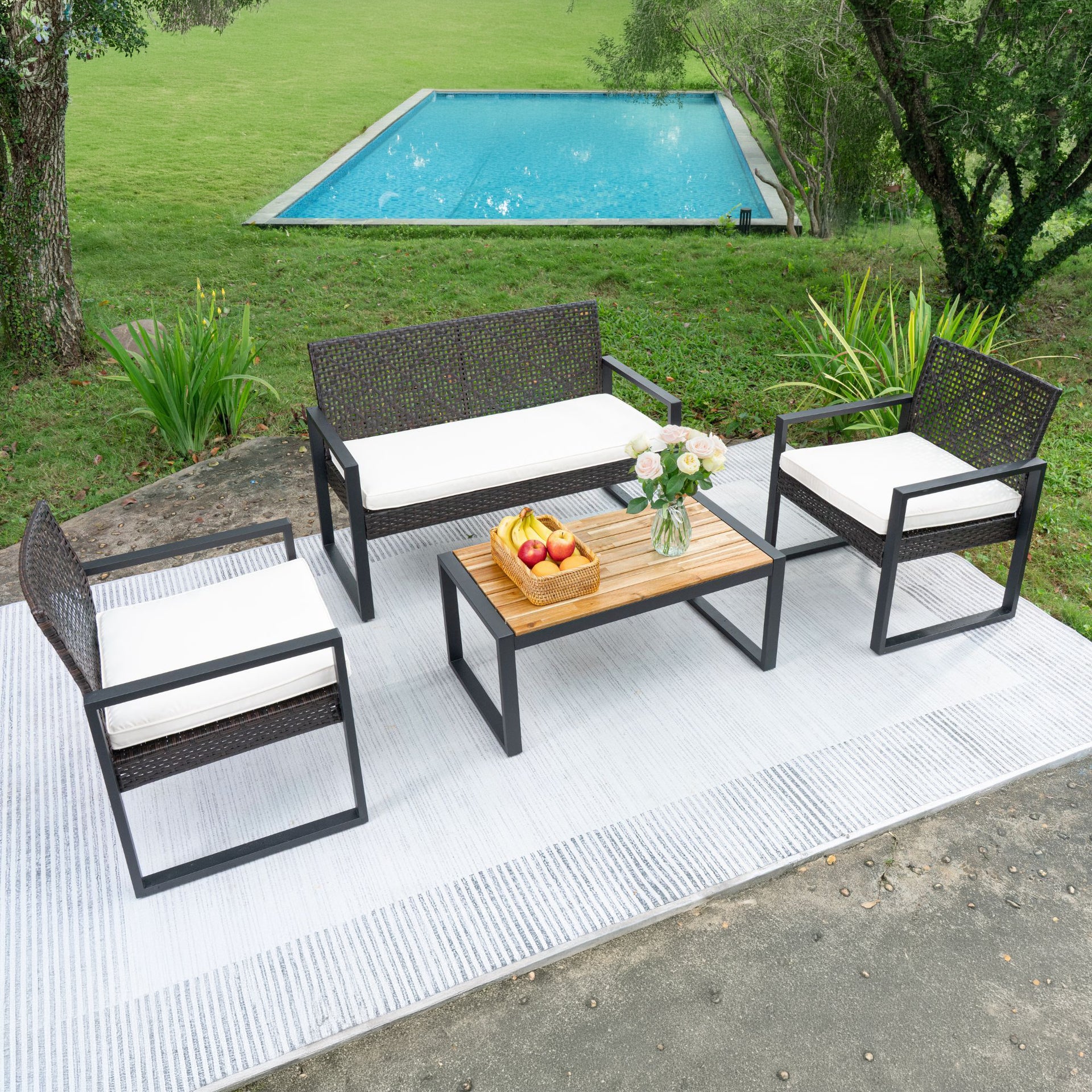 Acacia Patio Conversation Sofa Set 4 Piece