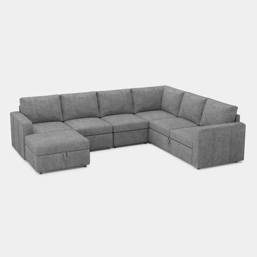 Silver-Grey-/-Chenille-7-Seat-L-Shaped-Double-Pullout-Sectional