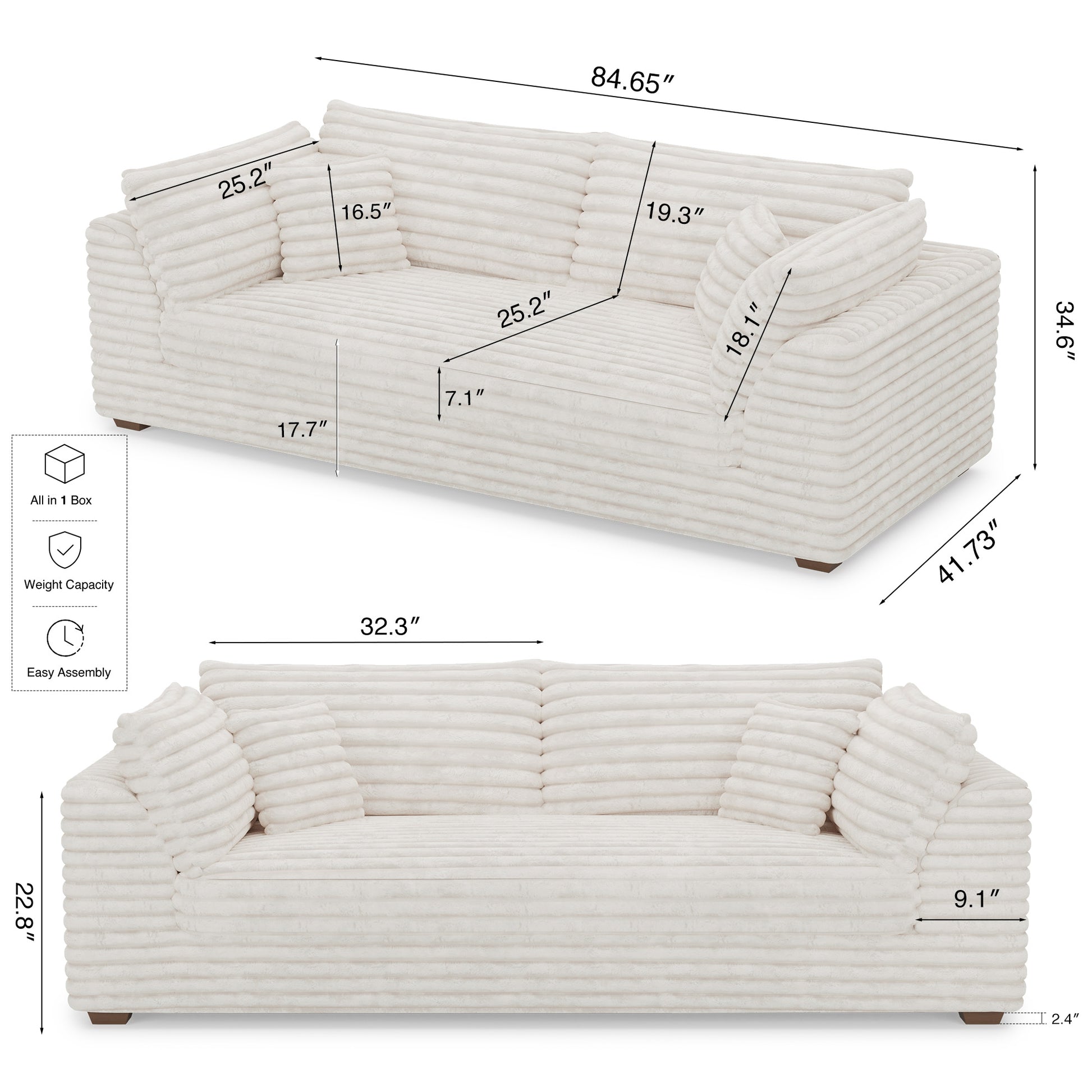 White-Beige-/-Faux-Rabbit-Fur-Corduroy-Loveseat