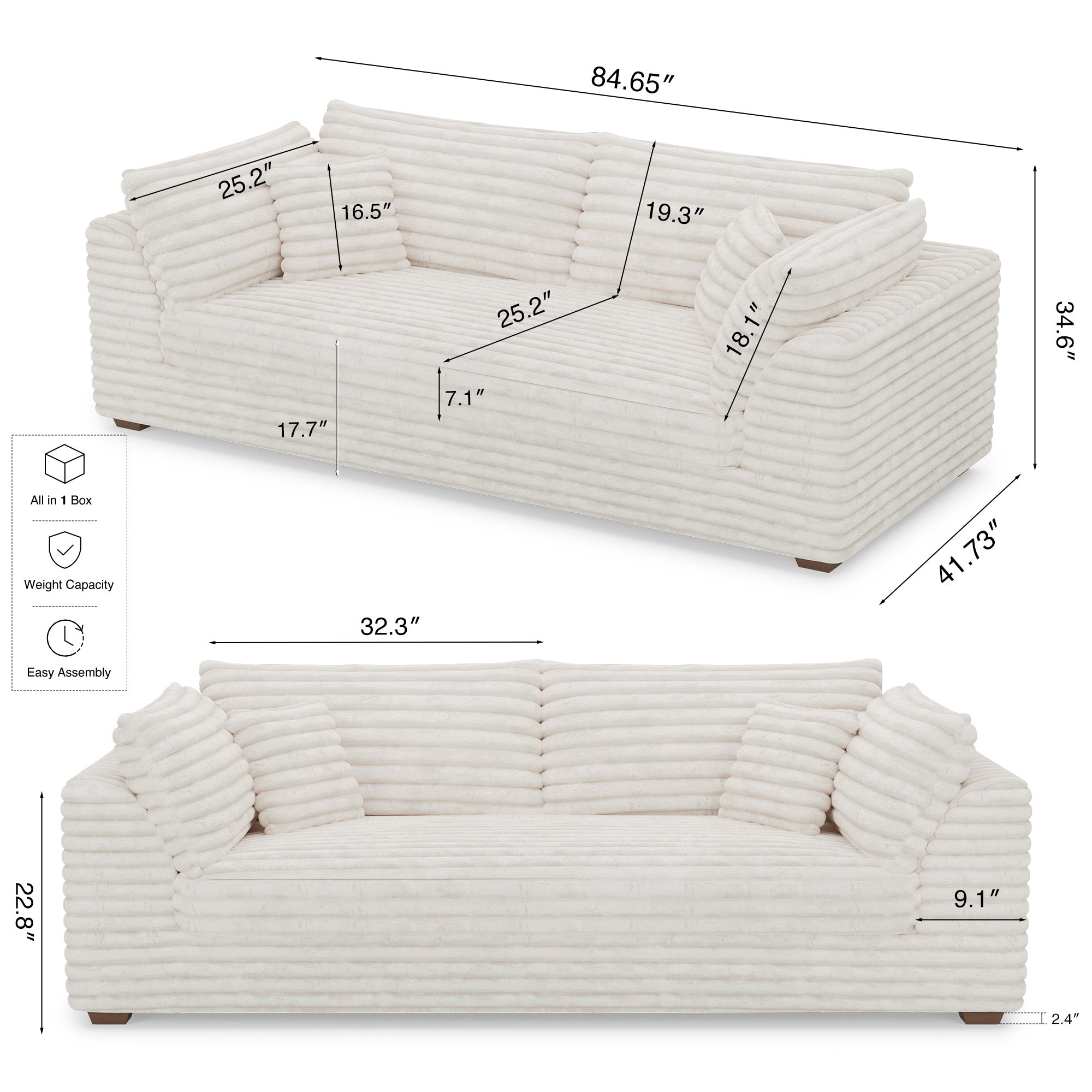 White-Beige-/-Faux-Rabbit-Fur-Corduroy-Loveseat