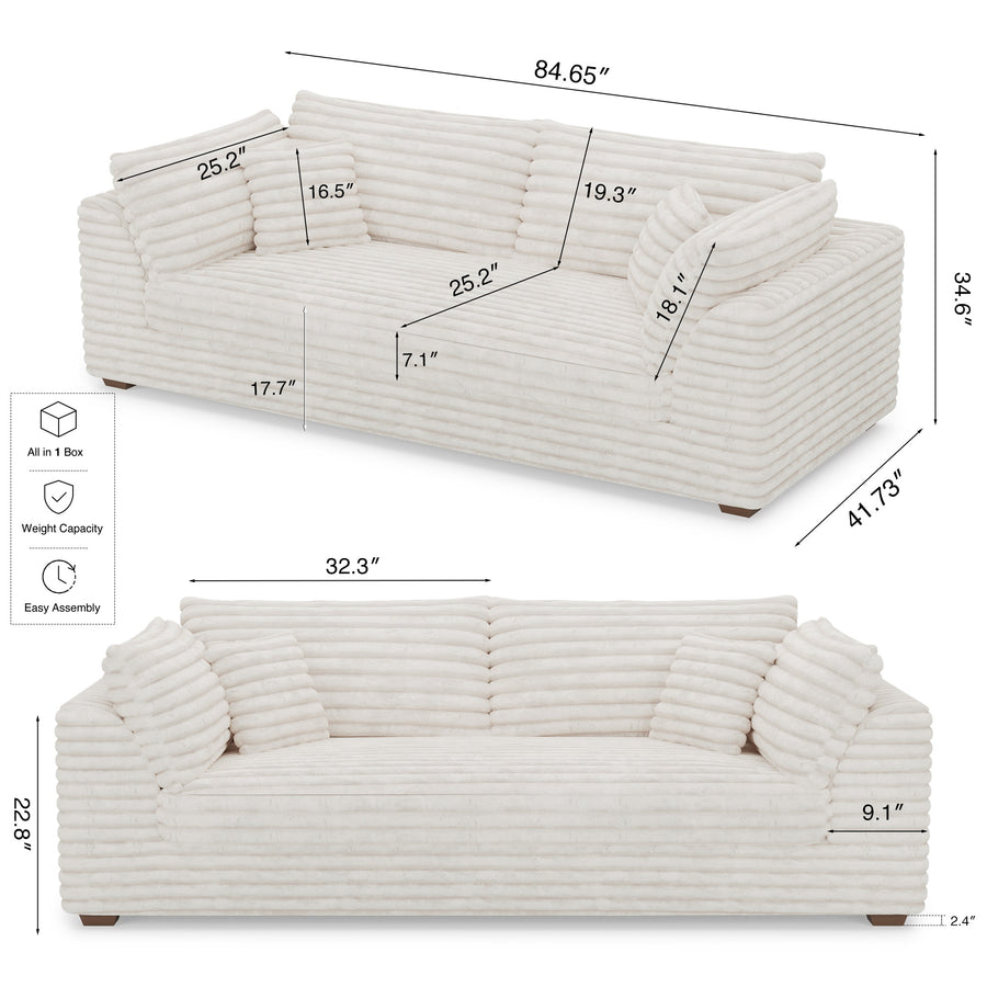 White-Beige-/-Faux-Rabbit-Fur-Corduroy-Loveseat