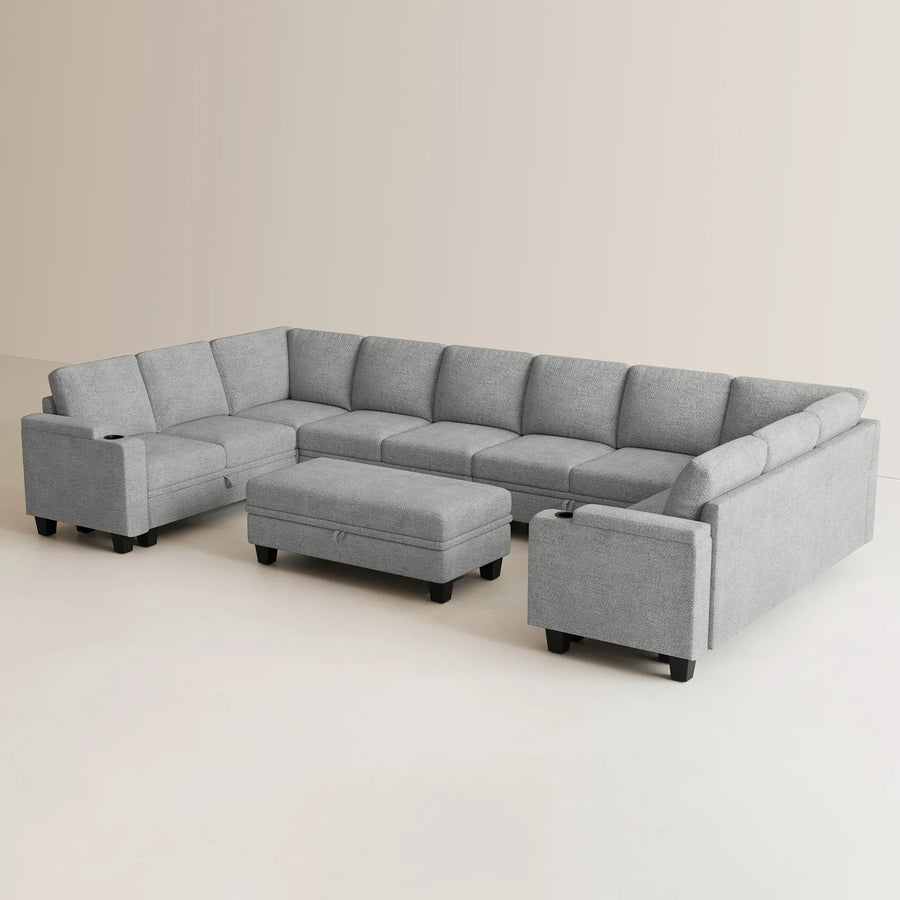 Silver-Grey-/-Chenille-11-Seat-U-Shaped-Sectional