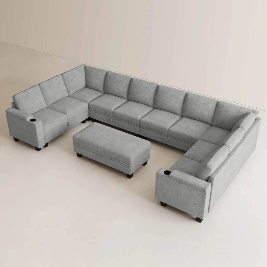 Silver-Grey-/-Chenille-11-Seat-U-Shaped-Sectional