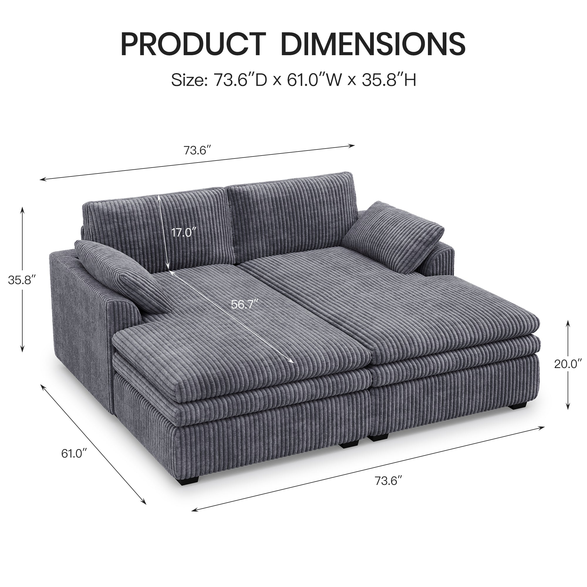Vayla Oversized Cloud Double Chaise Sofa Sleeper Loveseat