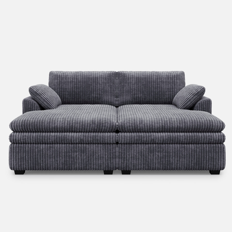 Pewter-Grey-/-Corduroy-Double-Chaise-Loveseat