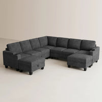 Graphite-Grey-/-Chenille-9-Seat-U-Shaped-Sectional-with-Return