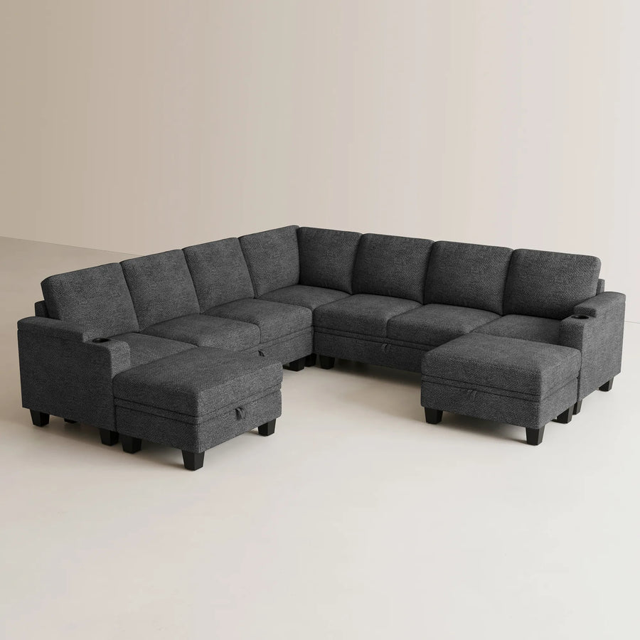 Graphite-Grey-/-Chenille-9-Seat-U-Shaped-Sectional-with-Return