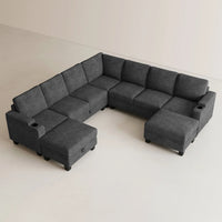 Graphite-Grey-/-Chenille-9-Seat-U-Shaped-Sectional-with-Return