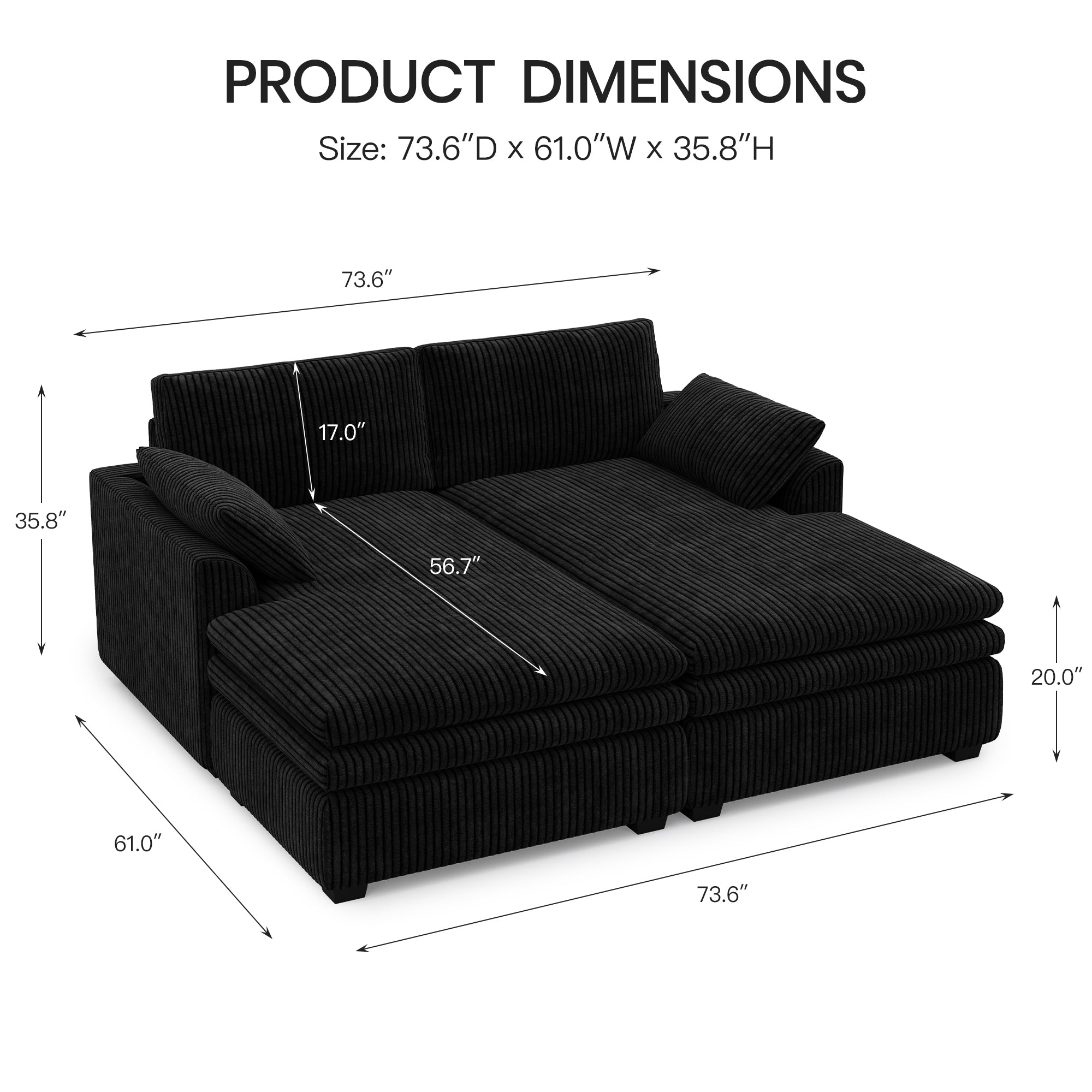 Vayla Oversized Cloud Double Chaise Sofa Sleeper Loveseat