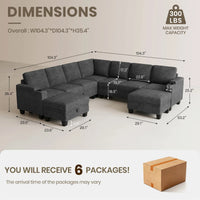 Graphite-Grey-/-Chenille-9-Seat-U-Shaped-Sectional-with-Return-dimension