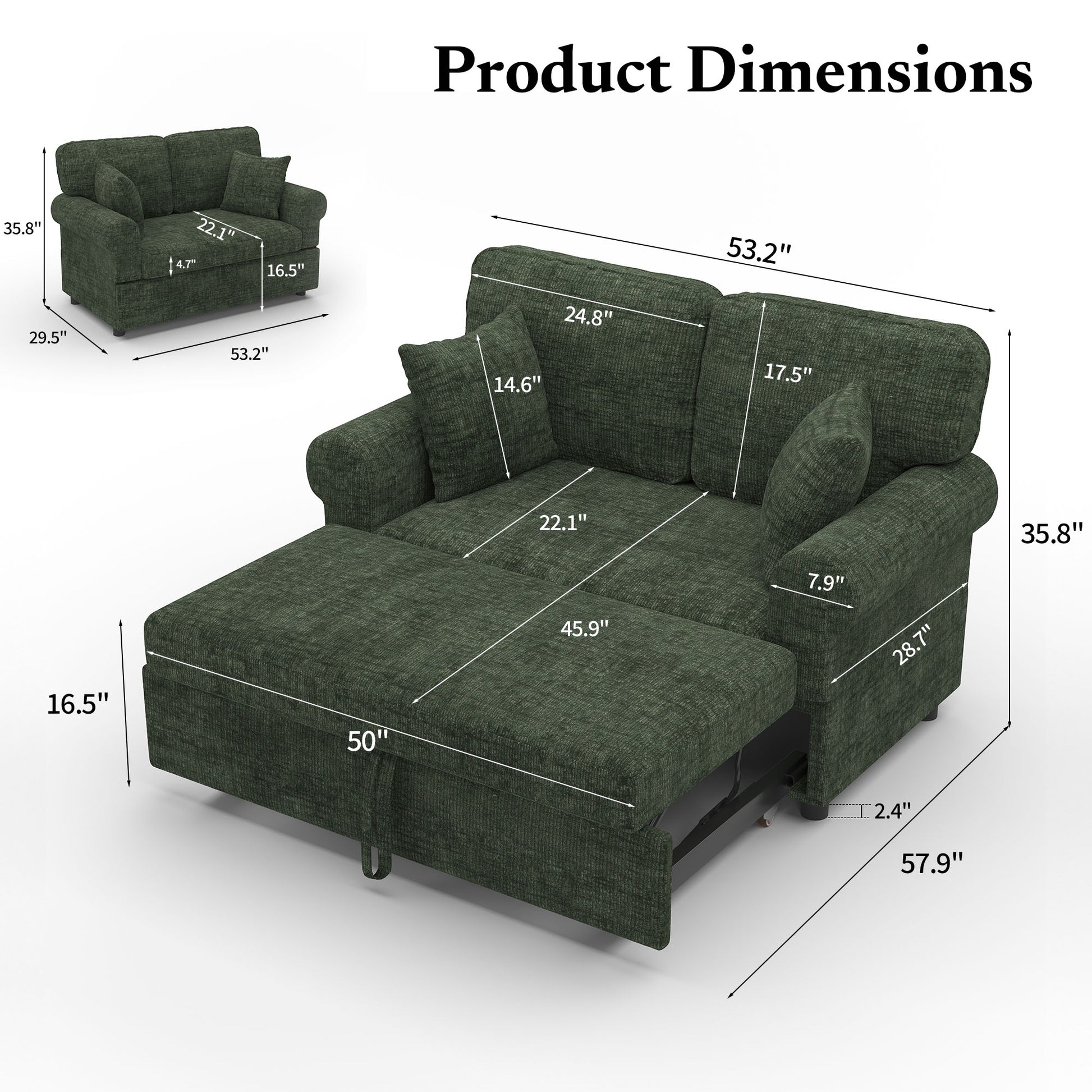 Chenille-round-arm-Moss-Green-dimension