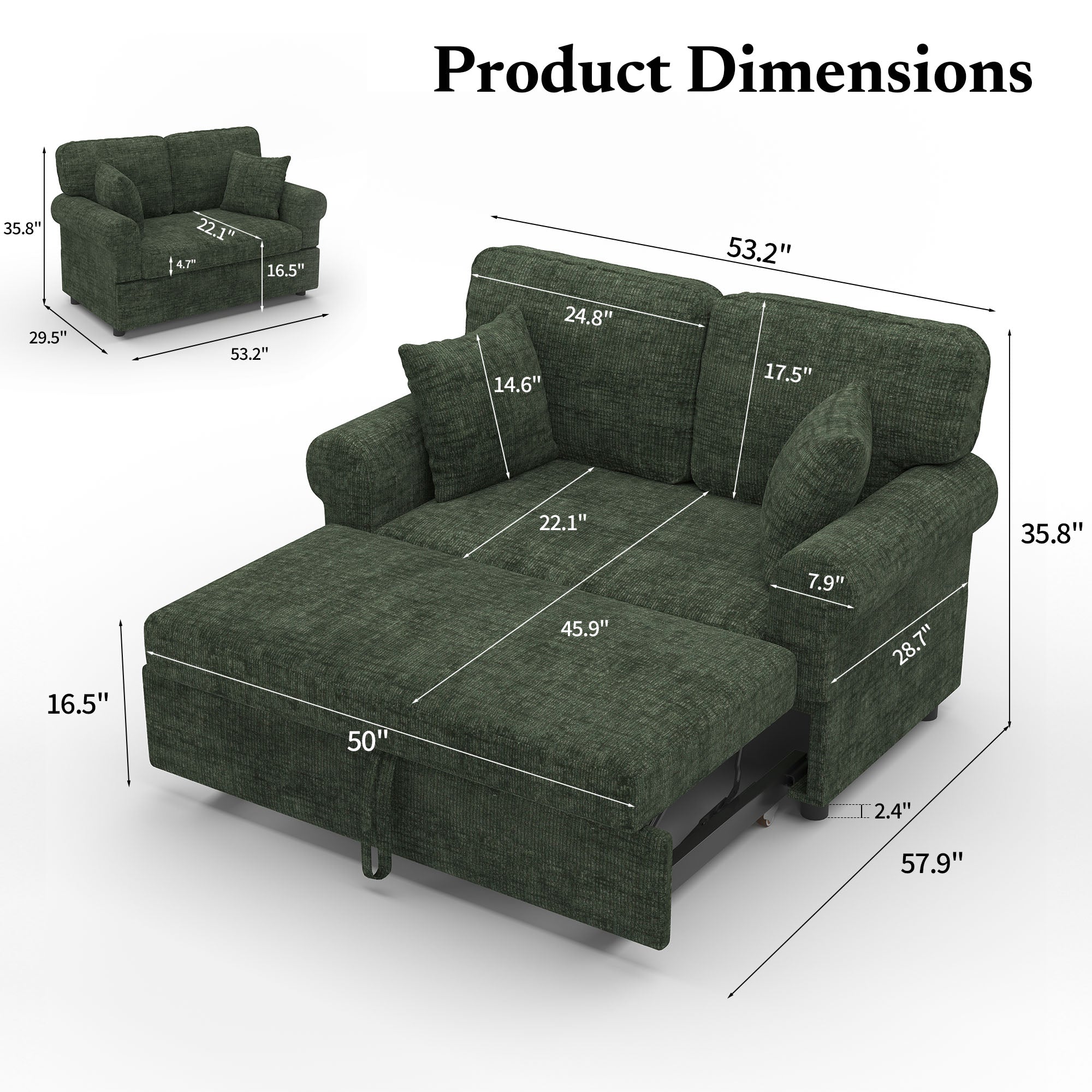 Chenille-round-arm-Moss-Green-dimension