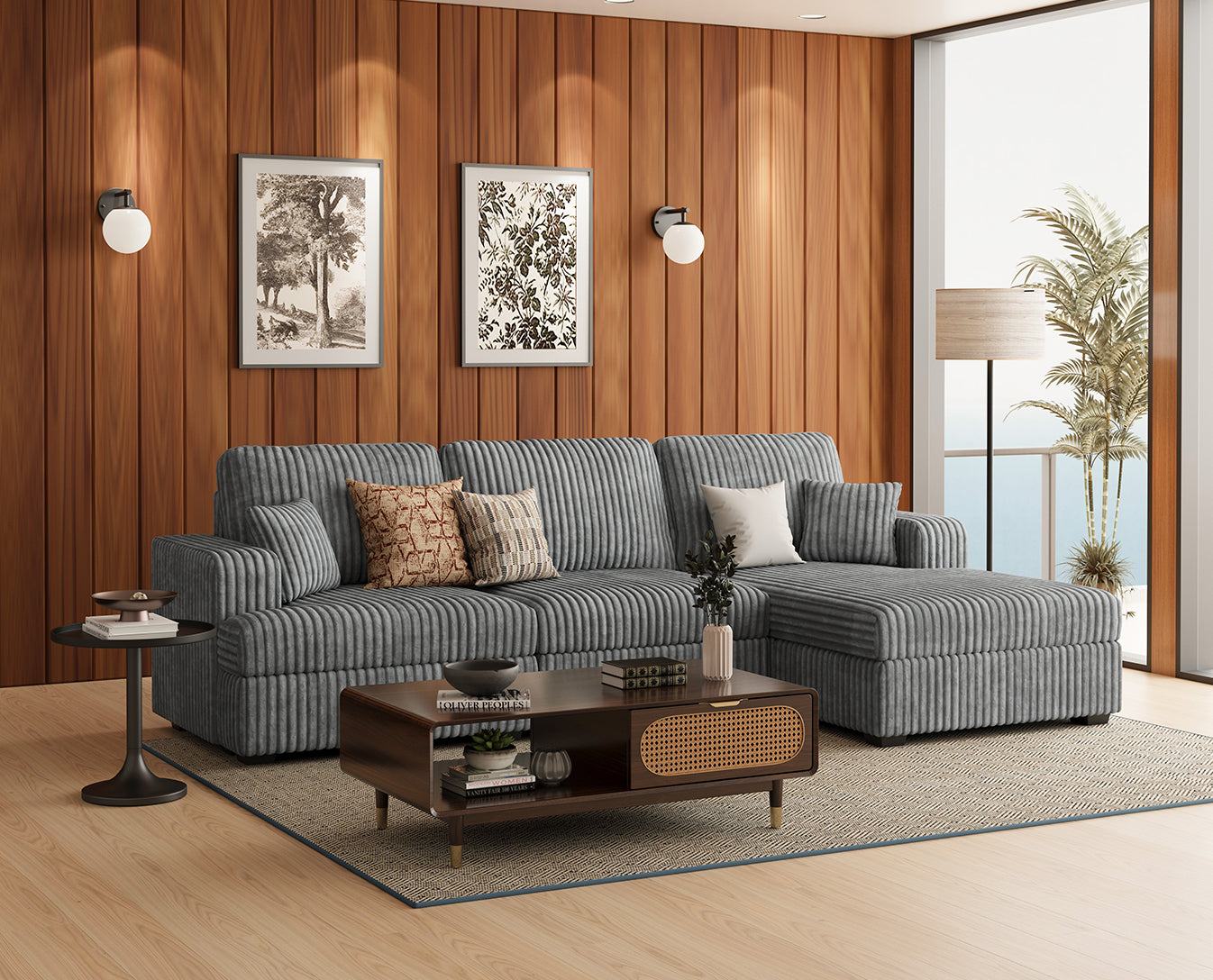 Belffin 3 Seats Oversized Wide-Ribbed Corduroy Sofa
