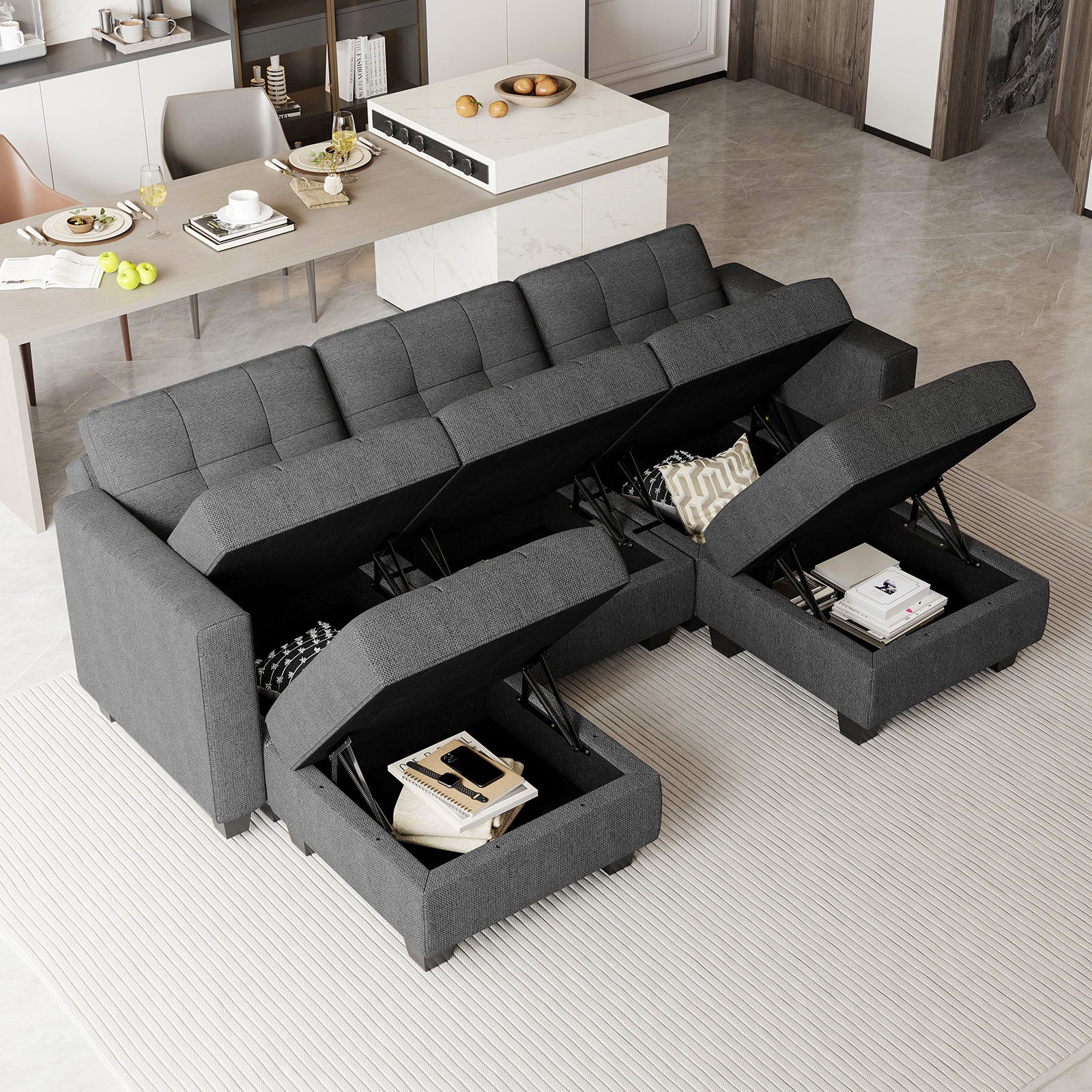 Belffin 5 Seats + 5 Sides Modular Weave Sofa with Storage Seat