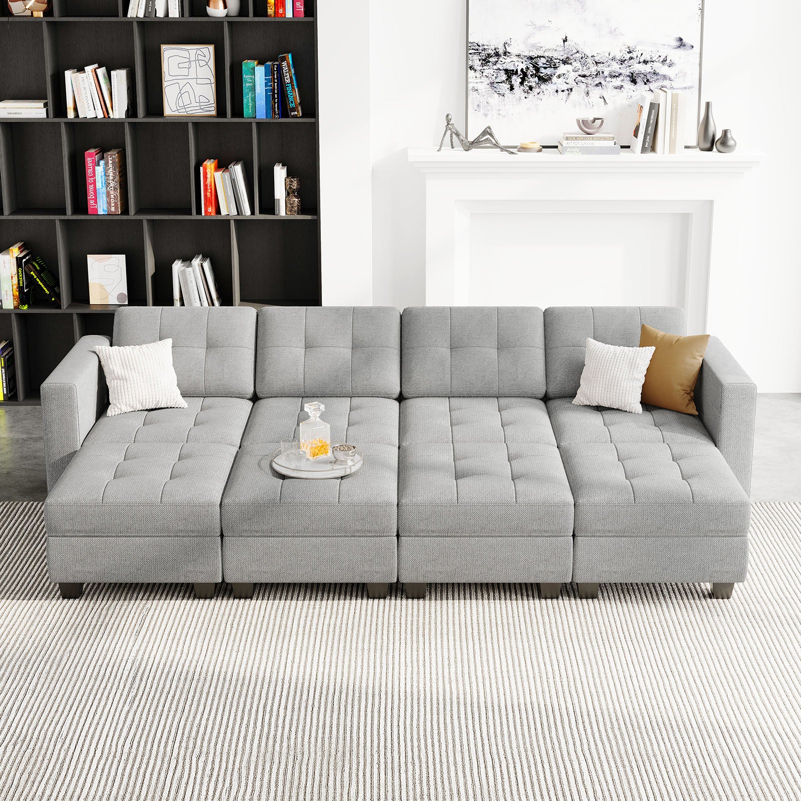 Belffin 8 Seats + 6 Sides Modular Weave Sleeper Sofa with Storage Seat