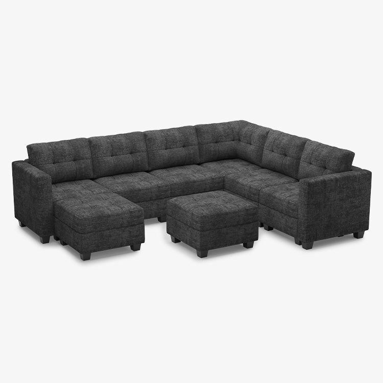 Belffin 7 Seats + 9 Sides Modular Chenille Tufted Sofa with Storage Ottoman