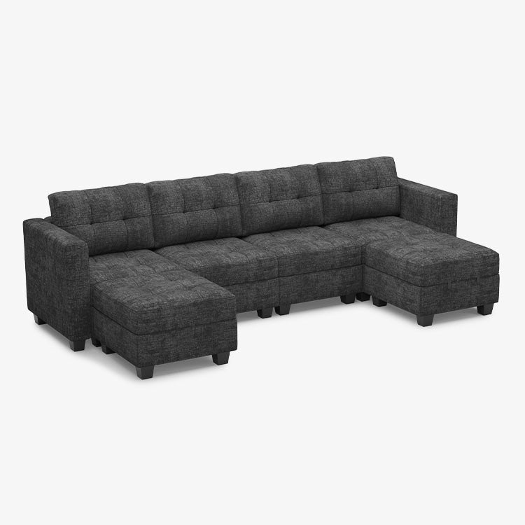 Belffin 6 Seats + 6 Sides Modular Chenille Tufted Sofa with Storage Seat