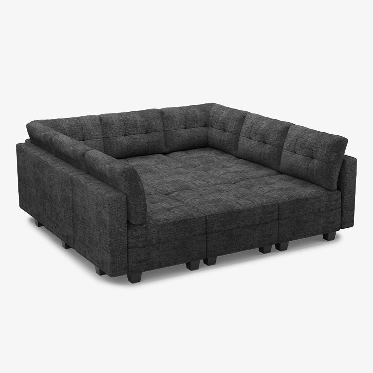 Belffin 9 Seats + 9 Sides Modular Chenille Tufted Sleeper Sofa with Storage Seat