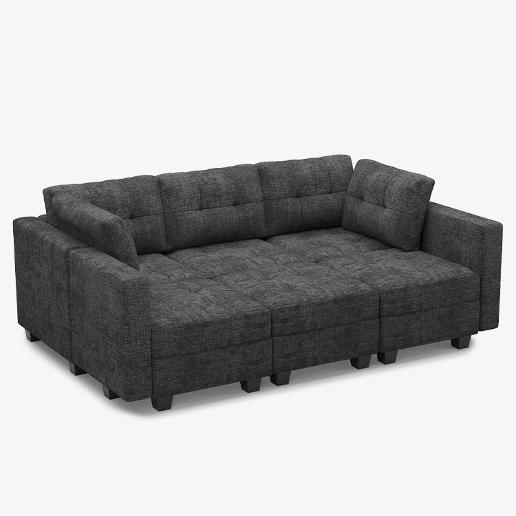 Belffin 6 Seats + 7 Sides Modular Chenille Tufted Sleeper Sofa with Storage Seat