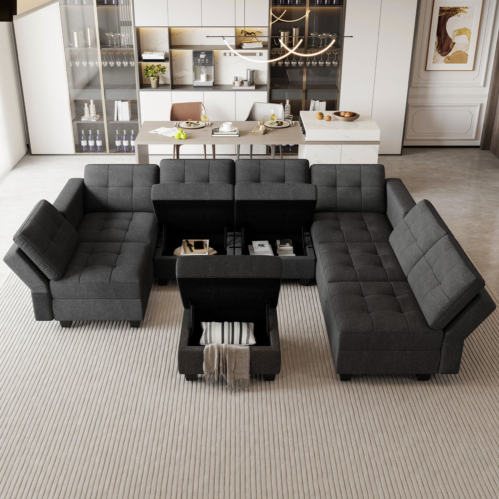 Belffin 7 Seats + 9 Sides Modular Weave Sofa with Ottoman