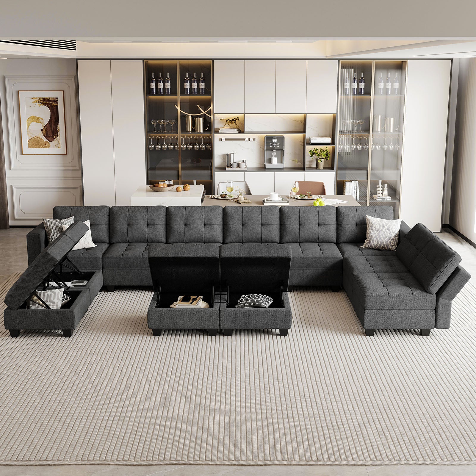 Belffin 12 Seats + 10 Sides Modular Weave Sofa with Storage Seat