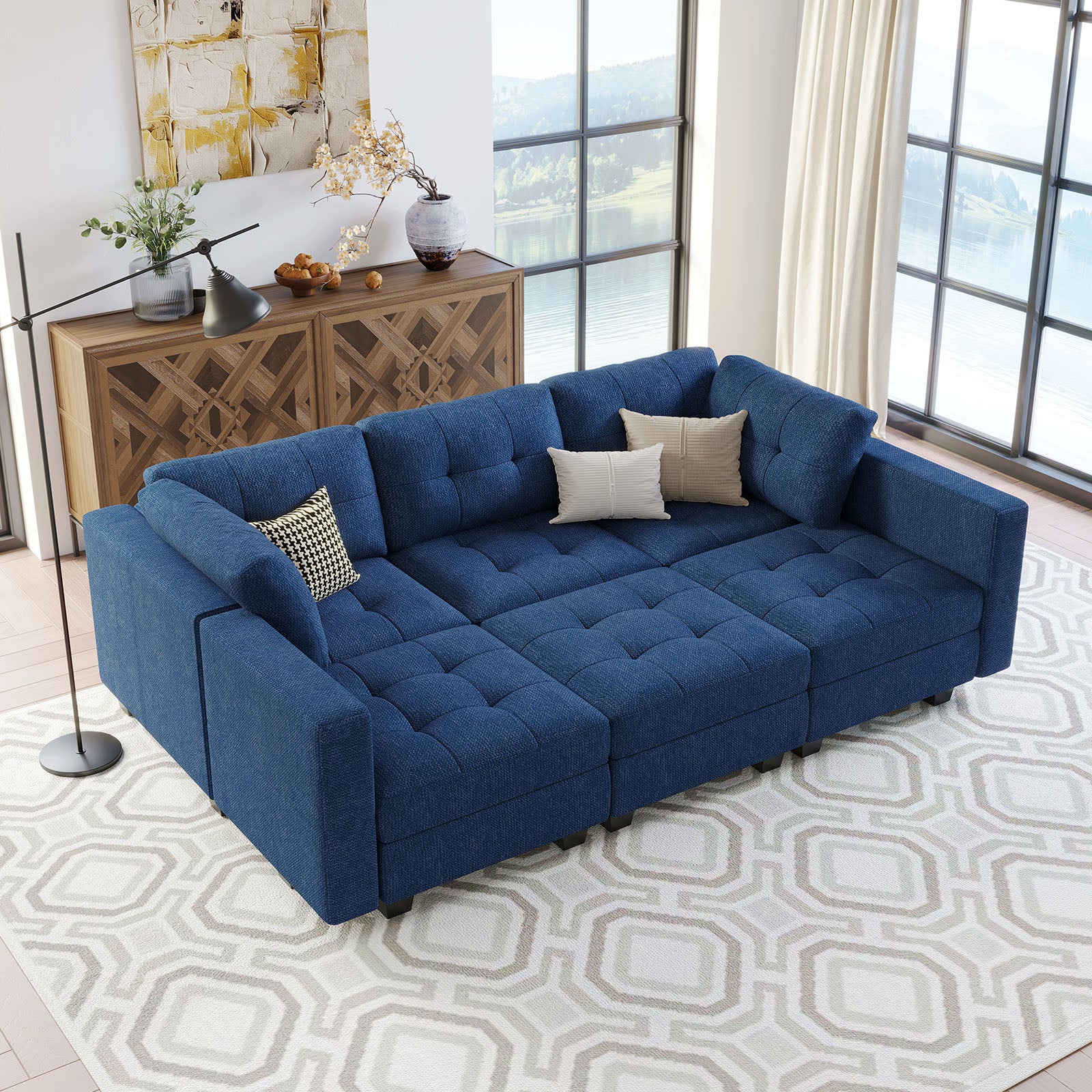 Belffin 6 Seats + 7 Sides Modular Weave Sleeper Sofa with Storage Seat