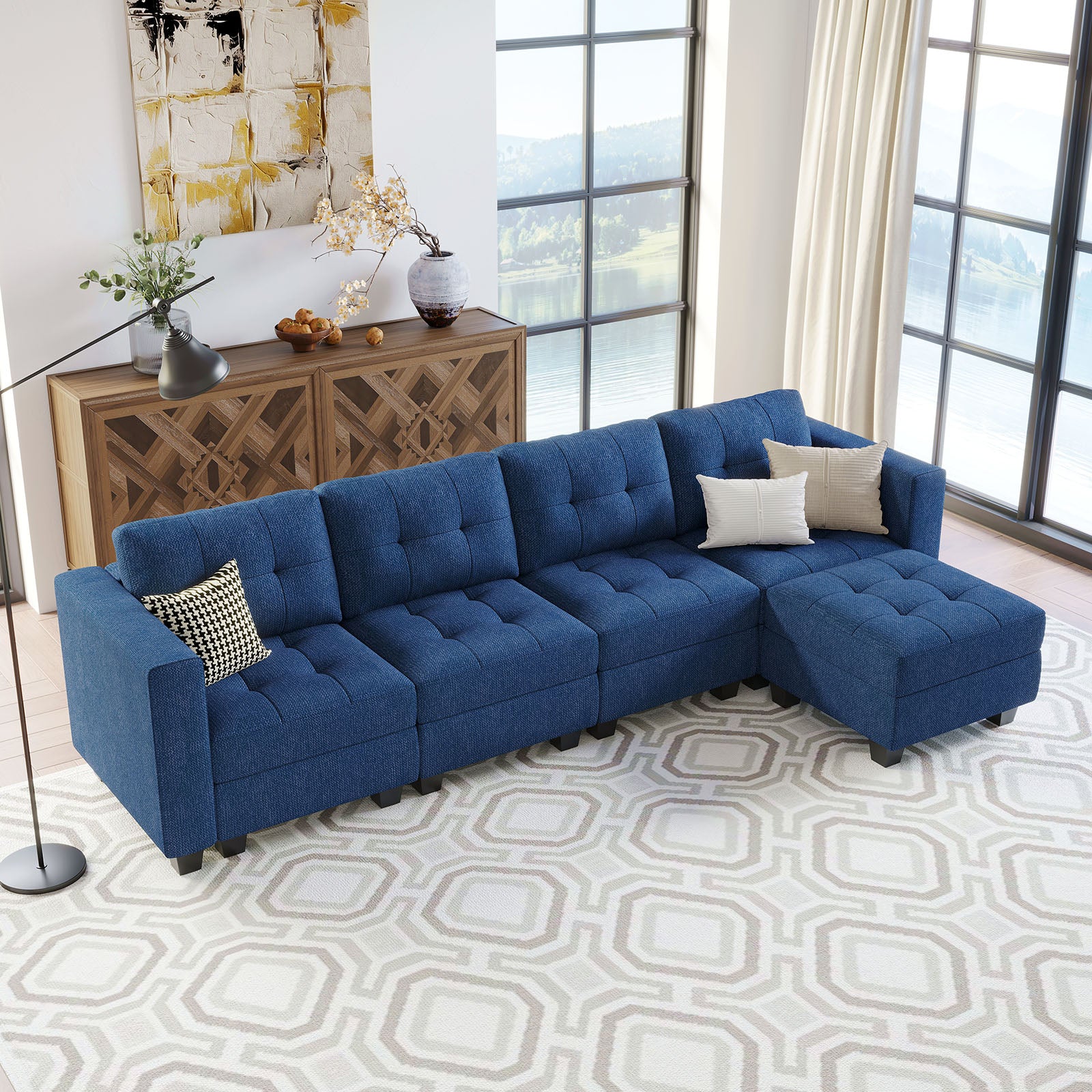 Belffin 5 Seats + 6 Sides Modular Weave Sofa with Storage Seat