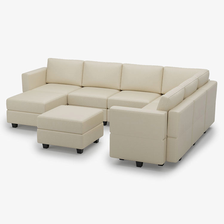 Belffin 7 Seats + 9 Sides Modular Leather Sofa with Storage Ottoman