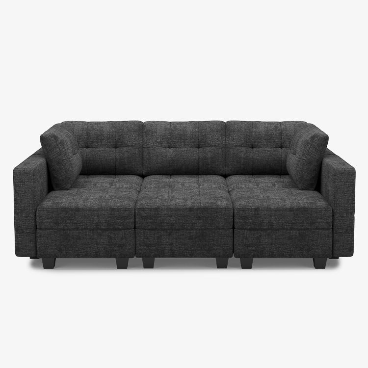 Belffin 6 Seats + 7 Sides Modular Chenille Tufted Sleeper Sofa with Storage Seat