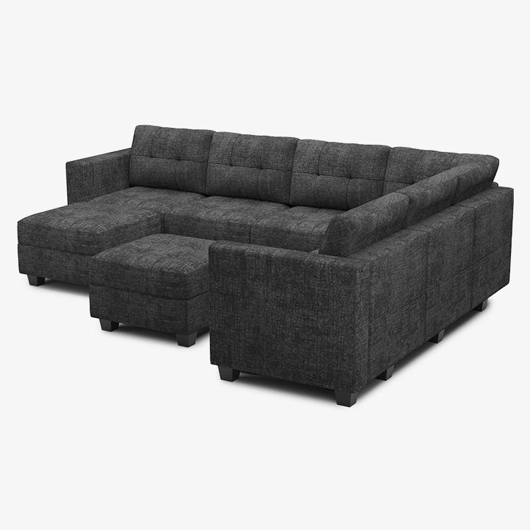 Belffin 7 Seats + 9 Sides Modular Chenille Tufted Sofa with Storage Ottoman