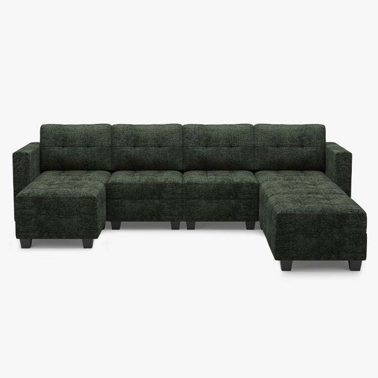 Moss-Green-/-Chenille-7-Seat-U-Shaped-Open-Sectional