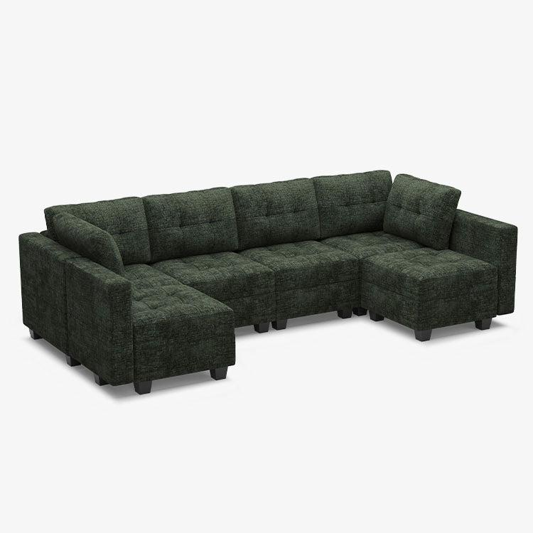 Belffin 6 Seats + 8 Sides Modular Chenille Tufted Sofa with Storage Seat