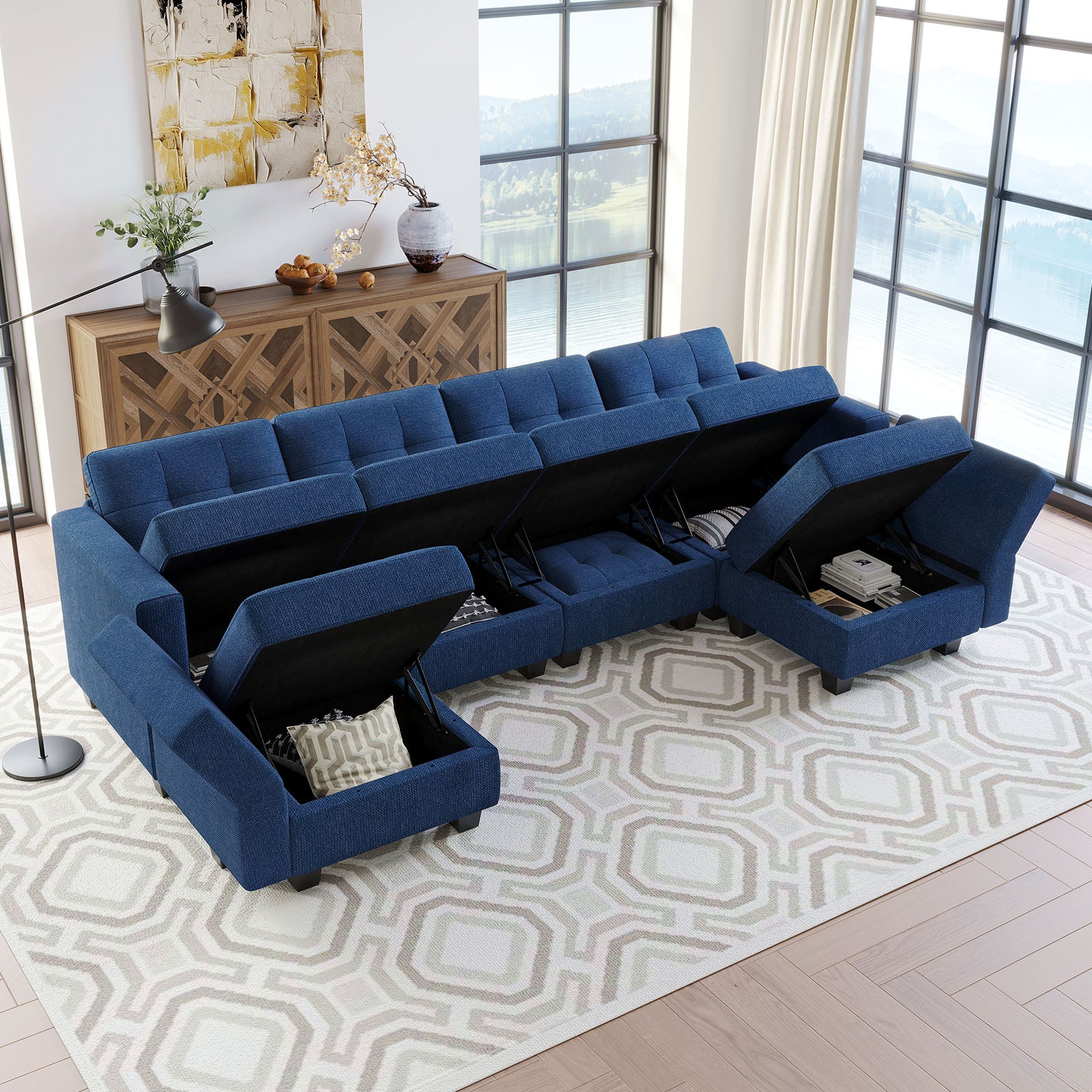 Belffin 6 Seats + 8 Sides Modular Weave Sofa with Storage Seat