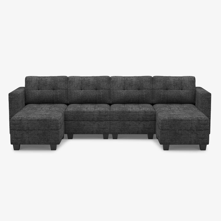 Belffin 6 Seats + 6 Sides Modular Chenille Tufted Sofa with Storage Seat