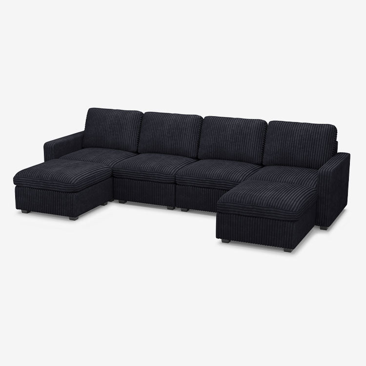 Belffin 6 Seats + 6 Sides Oversized Modular Wide-Ribbed Corduroy Sofa with Large Storage Seat