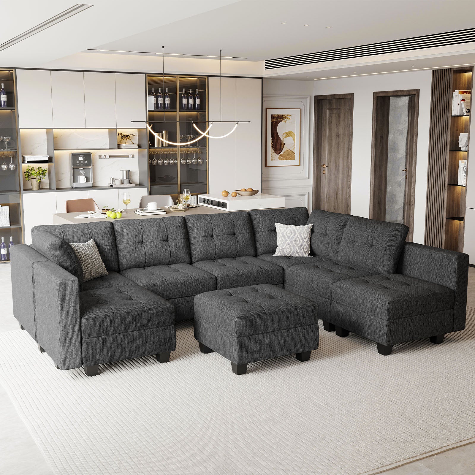 Belffin 7 Seats + 9 Sides Modular Weave Sofa with Ottoman