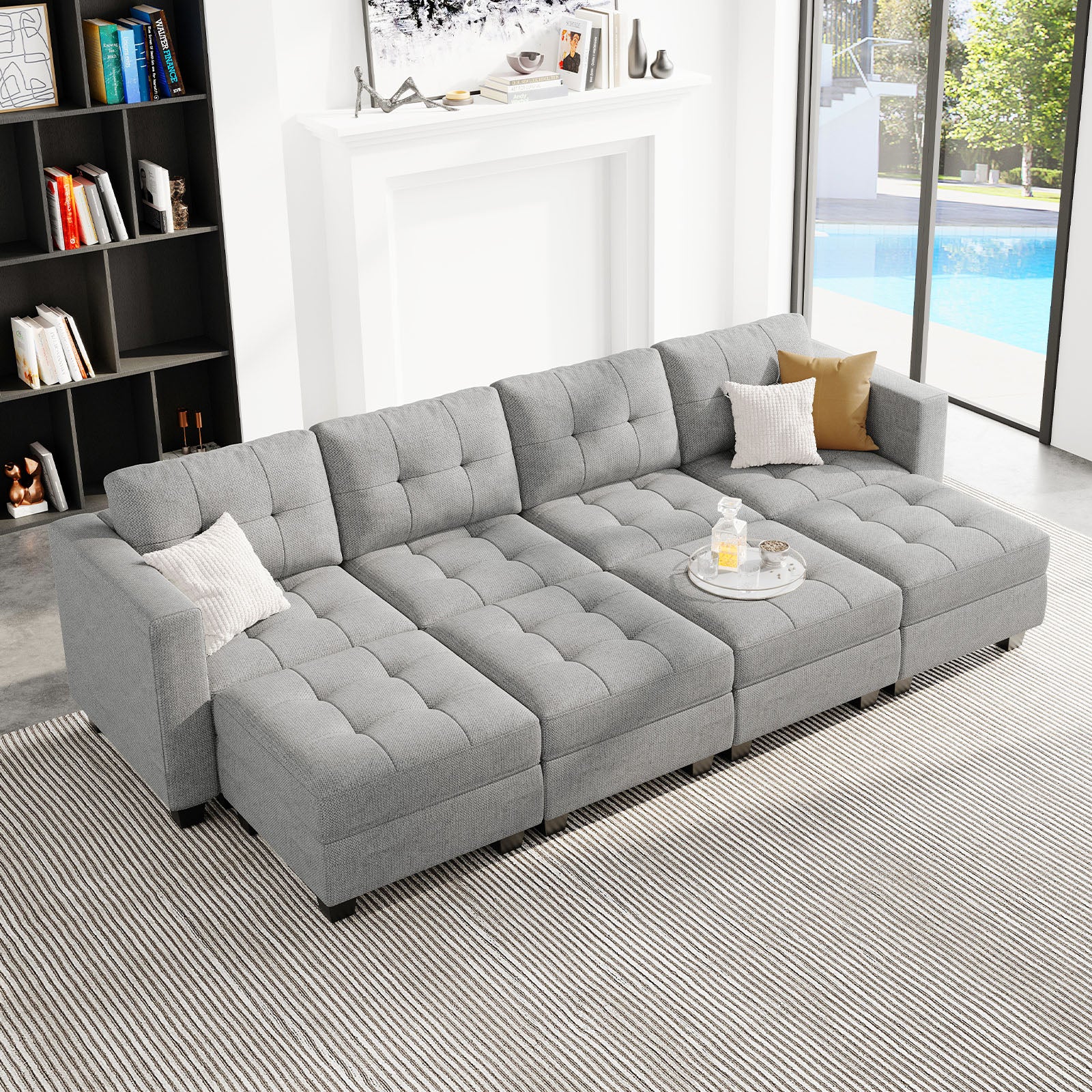 Belffin 8 Seats + 6 Sides Modular Weave Sleeper Sofa with Storage Seat