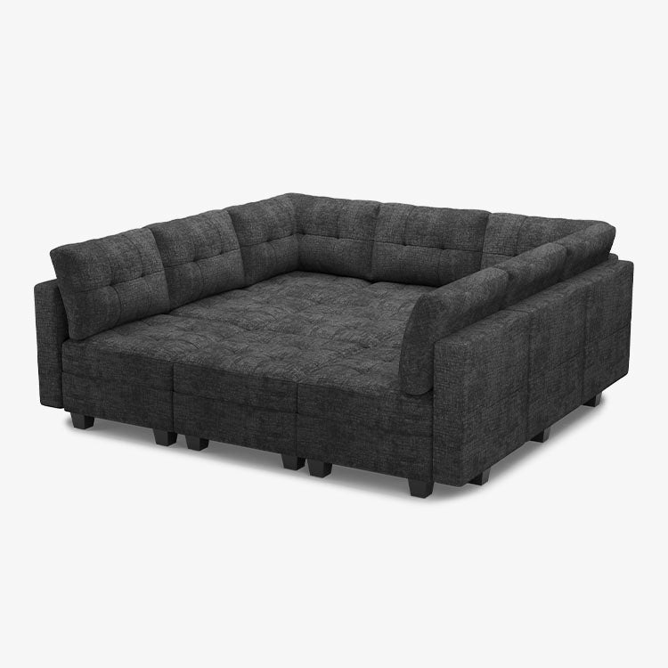 Belffin 9 Seats + 9 Sides Modular Chenille Tufted Sleeper Sofa with Storage Seat