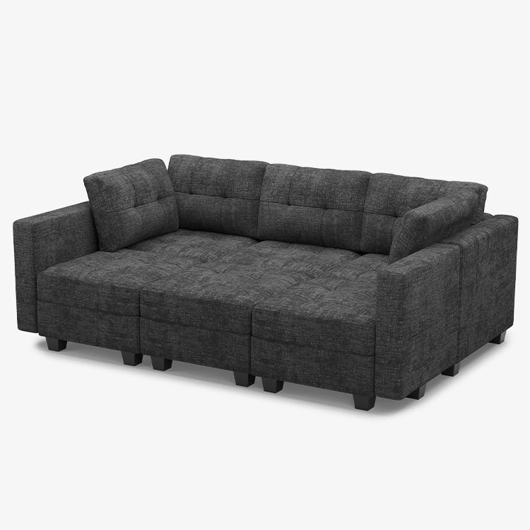 Belffin 6 Seats + 7 Sides Modular Chenille Tufted Sleeper Sofa with Storage Seat