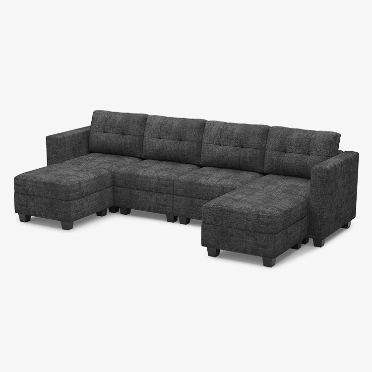 Belffin 6 Seats + 6 Sides Modular Chenille Tufted Sofa with Storage Seat