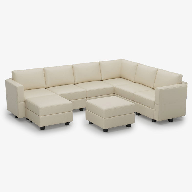 Belffin 7 Seats + 9 Sides Modular Leather Sofa with Storage Ottoman