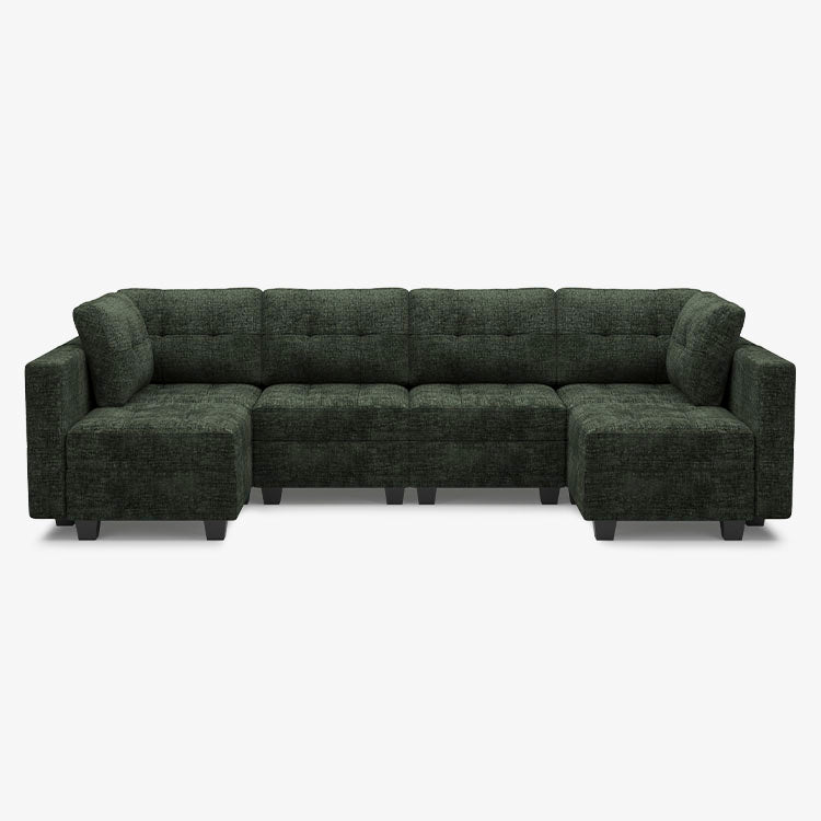 Moss-Green-/-Chenille-6-Seat-U-Shaped-Sectional