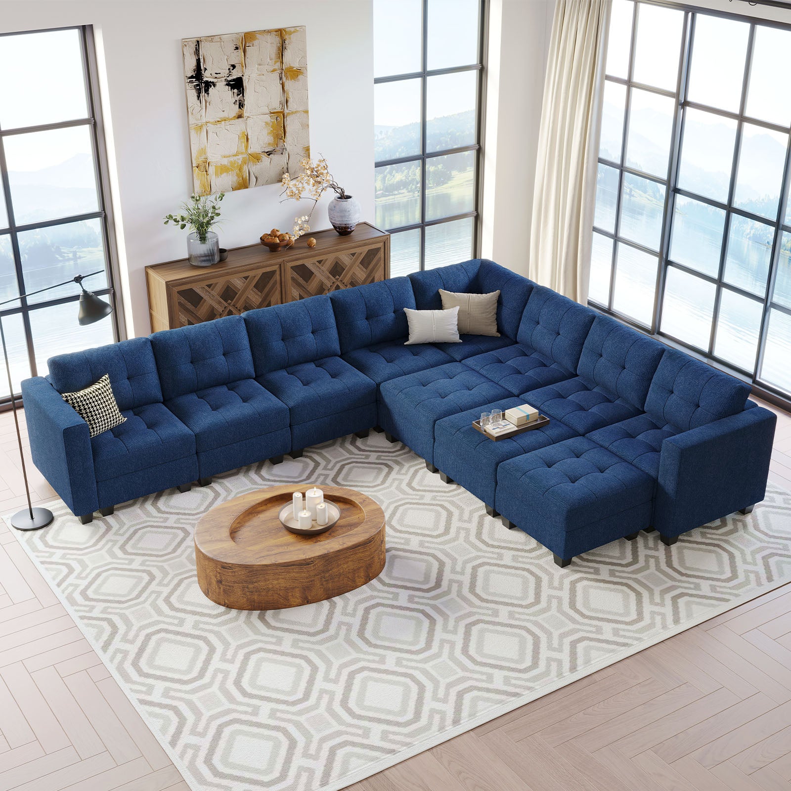 Belffin 9 Seats + 11 Sides Modular Weave Sofa with Storage Seat and Ottoman